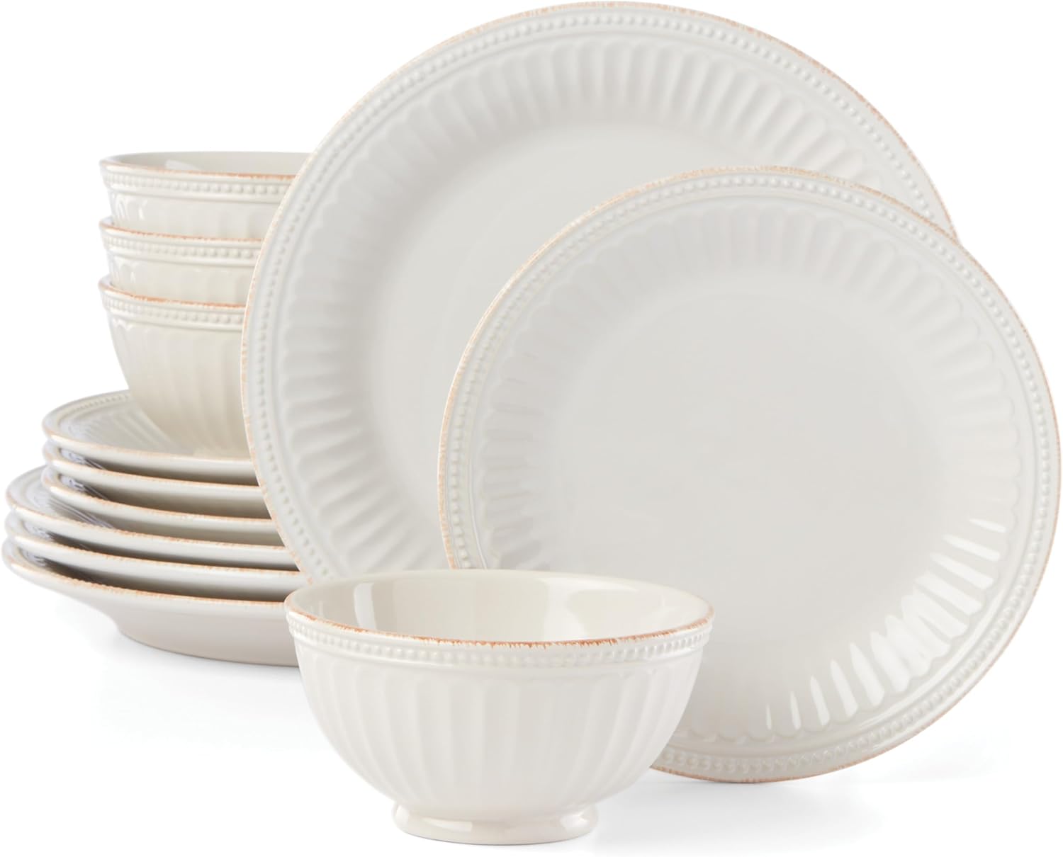 Lenox French Perle Groove 12-Piece Plate & Bowl Set, 23.05 LB, White