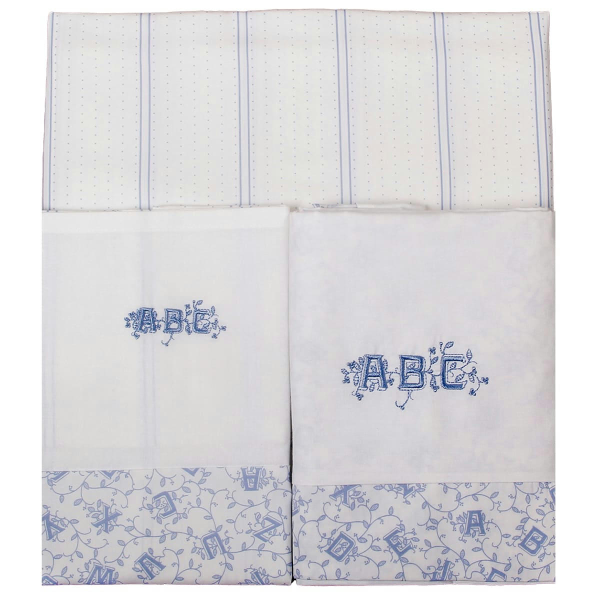 ALPHABET CIEL - Parure de lit 3 pc-2 draps 120x180 cm et 1 TO 35x50 cm alphabet bleu