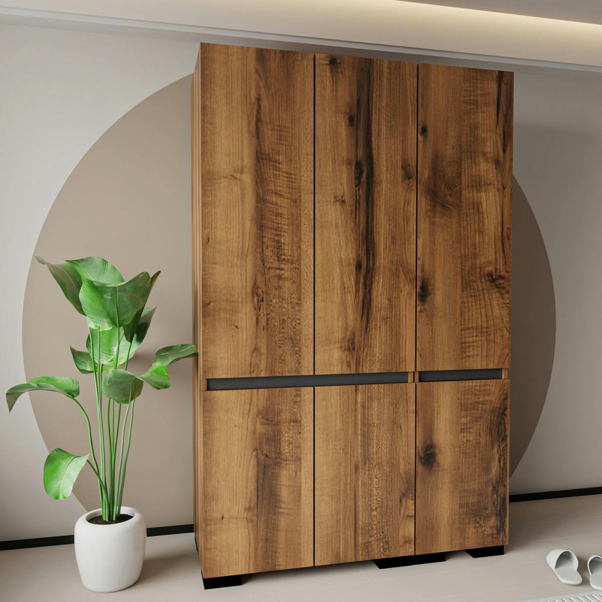 Armoire penderie 3 portes effet noyer, 1 tringle BYRON