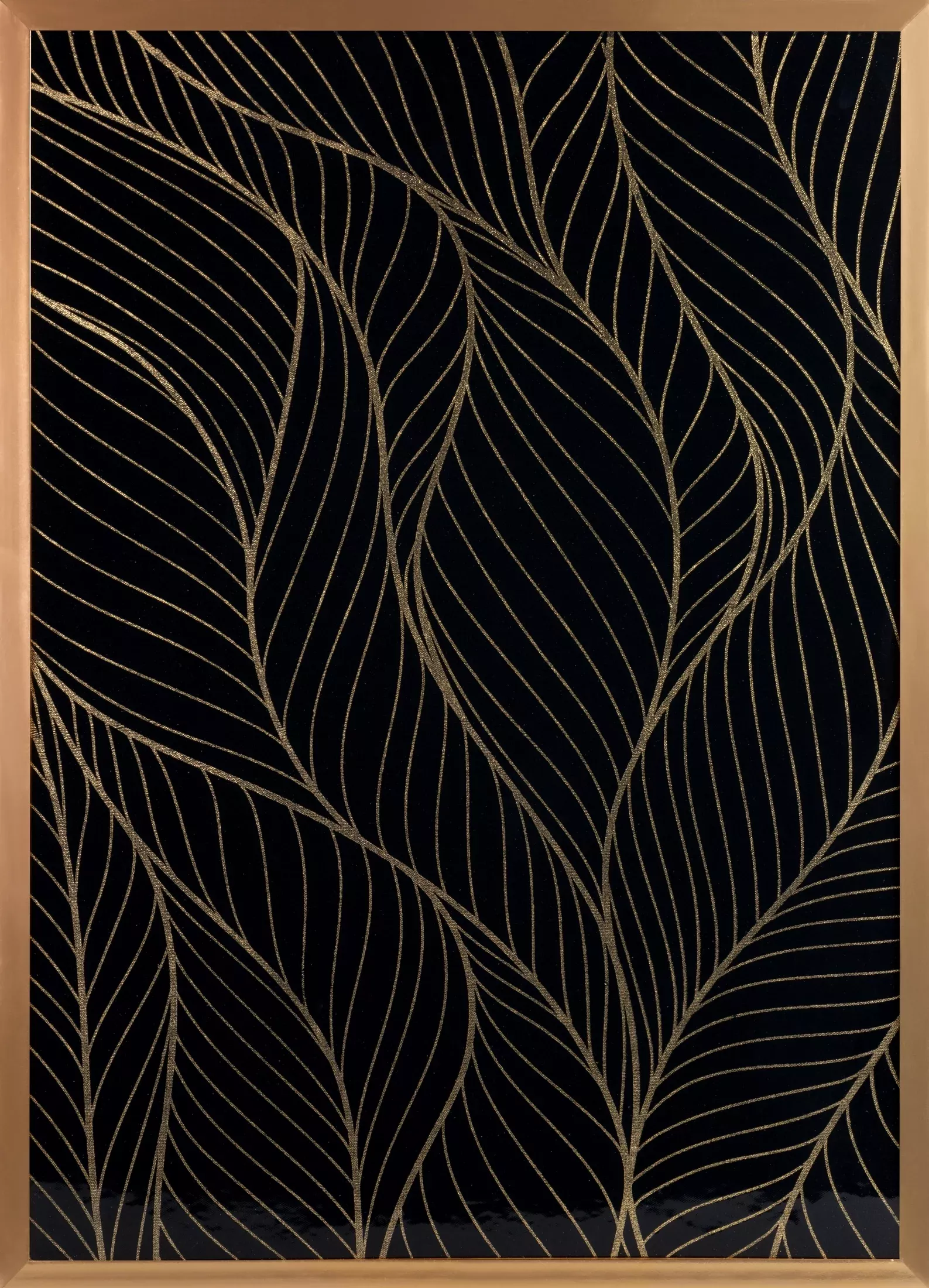 Obraz roślinny ze złotym błyszczącym nadrukiem w złotej ramie 53x73 cm LOTOS 4 LIMITED COLLECTION