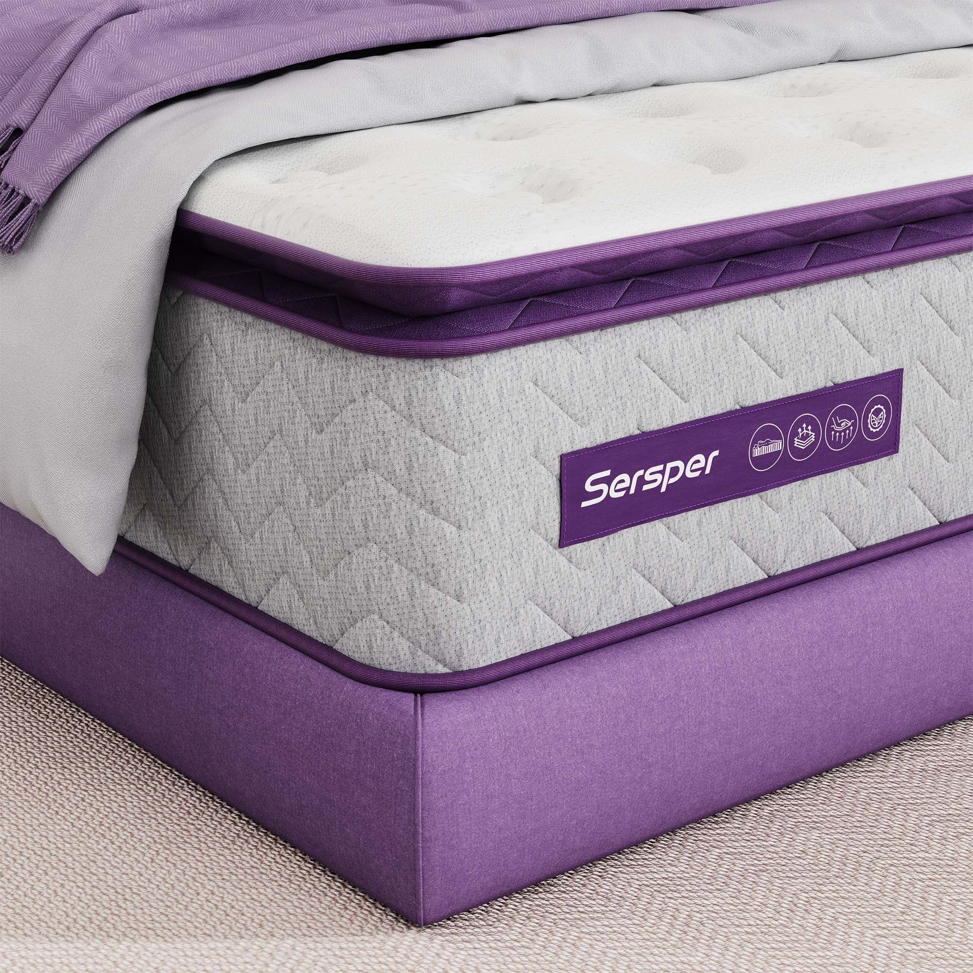 Sersper 10 Inch Memory Foam Hybrid Pillow Top- 5-Zone Pocket Innersprings Motion Isolation - Heavier Coils for Durable Support