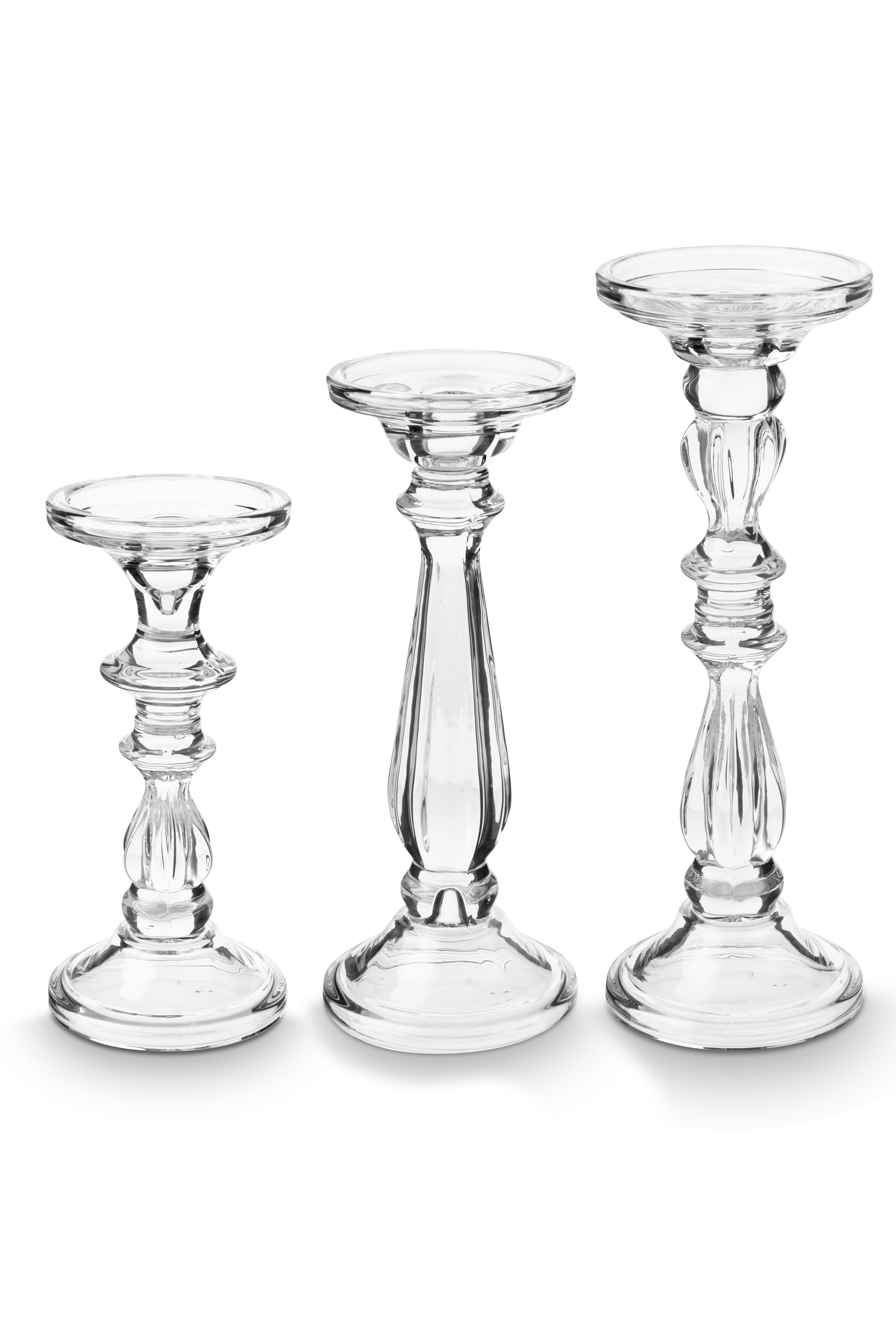 vtwonen Kandelaar Set van 3 - Glas - Transparant