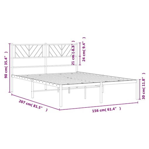 NNEVL Metal Bed Frame with Headboard Black 150x200 cm