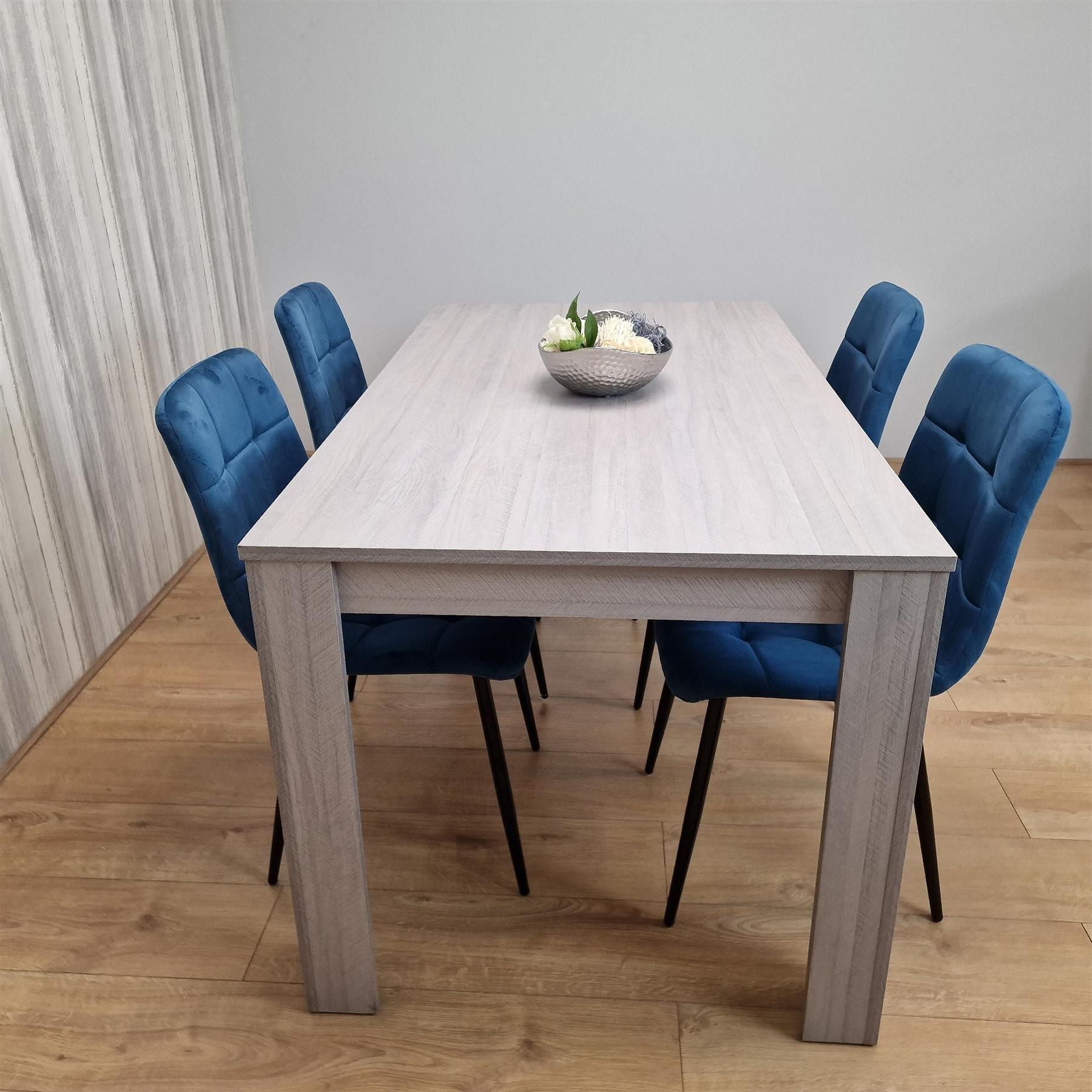 KOSY KOALA Kosy Koala Modern Rectangle Dining Table Set With 4 Blue Velvet Chairs Dining Room Furniture