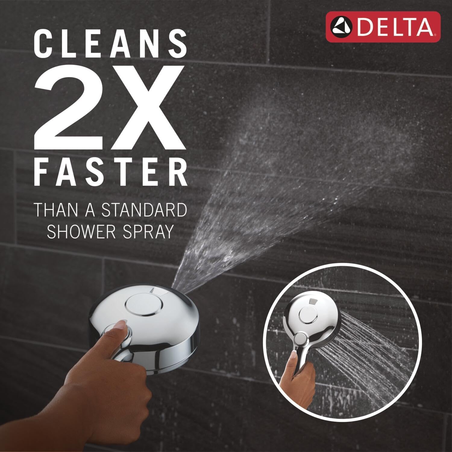 Delta 5-Setting HydroRain 2-in-1 Dual Shower Head with ProClean Spray, Chrome High Pressure Shower Head with Handheld Spray, 1.75 GPM Flow Rate, Chrome 75419
