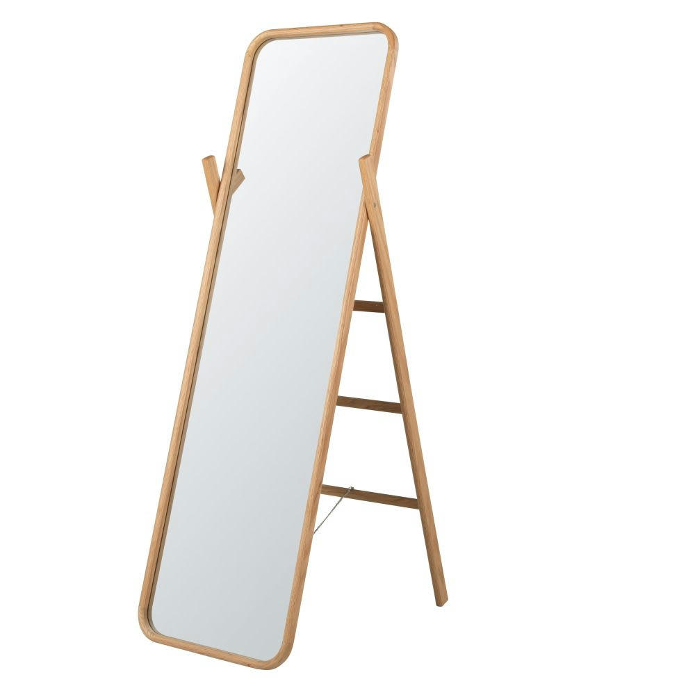 AUBIN - Grand miroir rectangulaire sur pied en bois de chêne beige 54x170