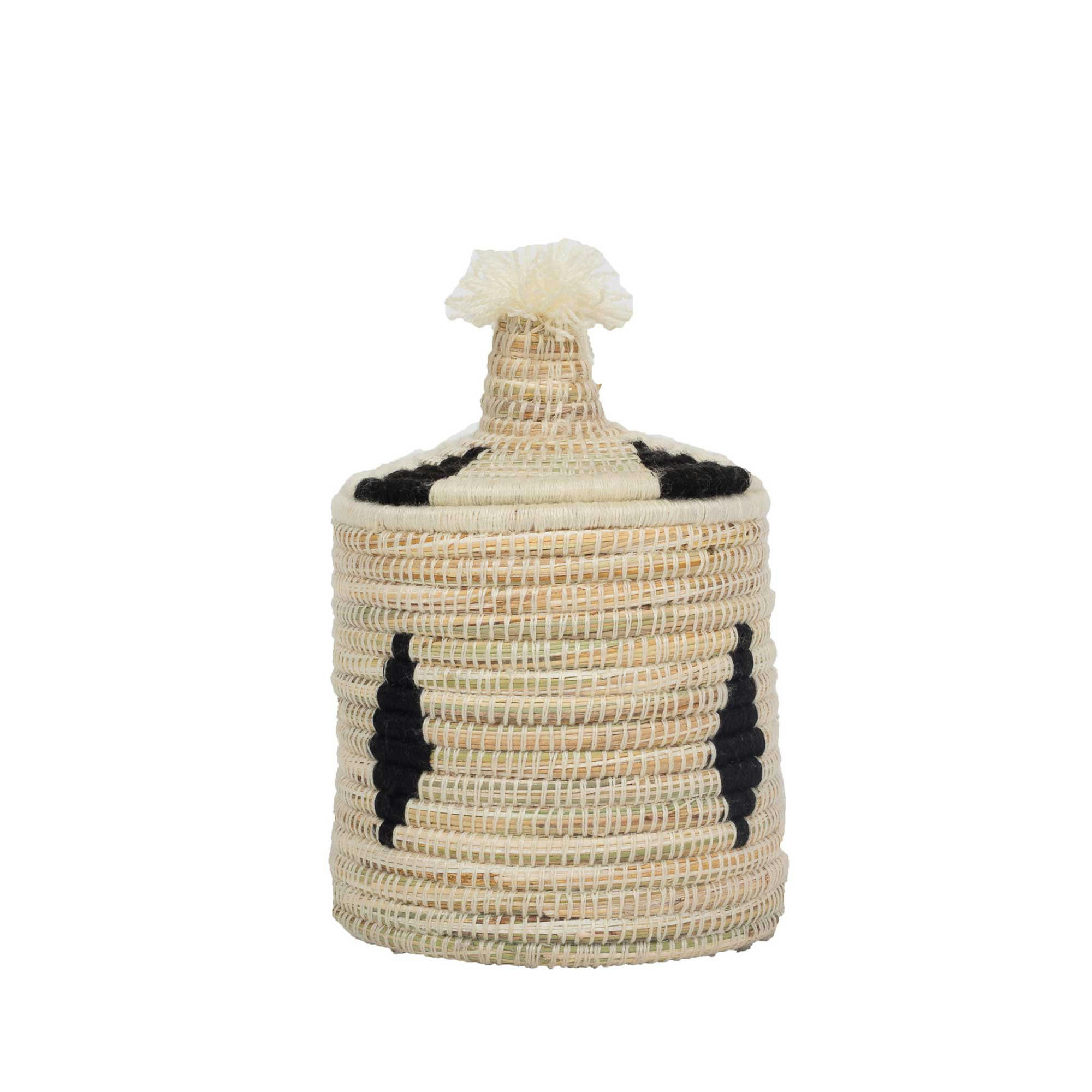 MALOU - Boîte berbère en laine et osier motif noir