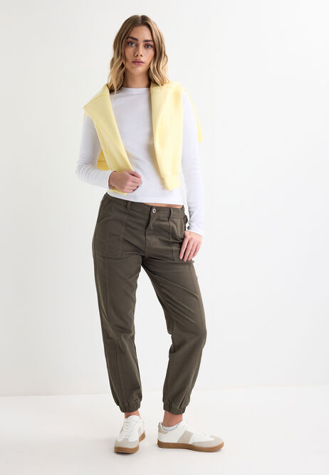 Womens Khaki Cotton Rich Cuffed Trousers