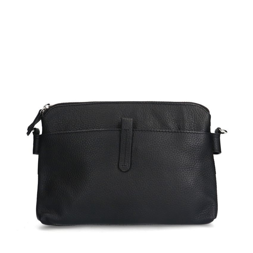 Manfield Zwarte leren schoudertas