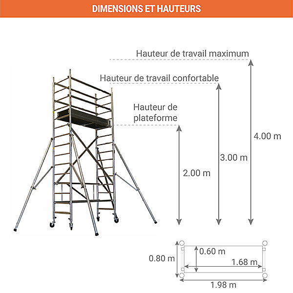 Echafaudage pliant - Hauteur de travail maximale de 4.00m - TOS218L-P