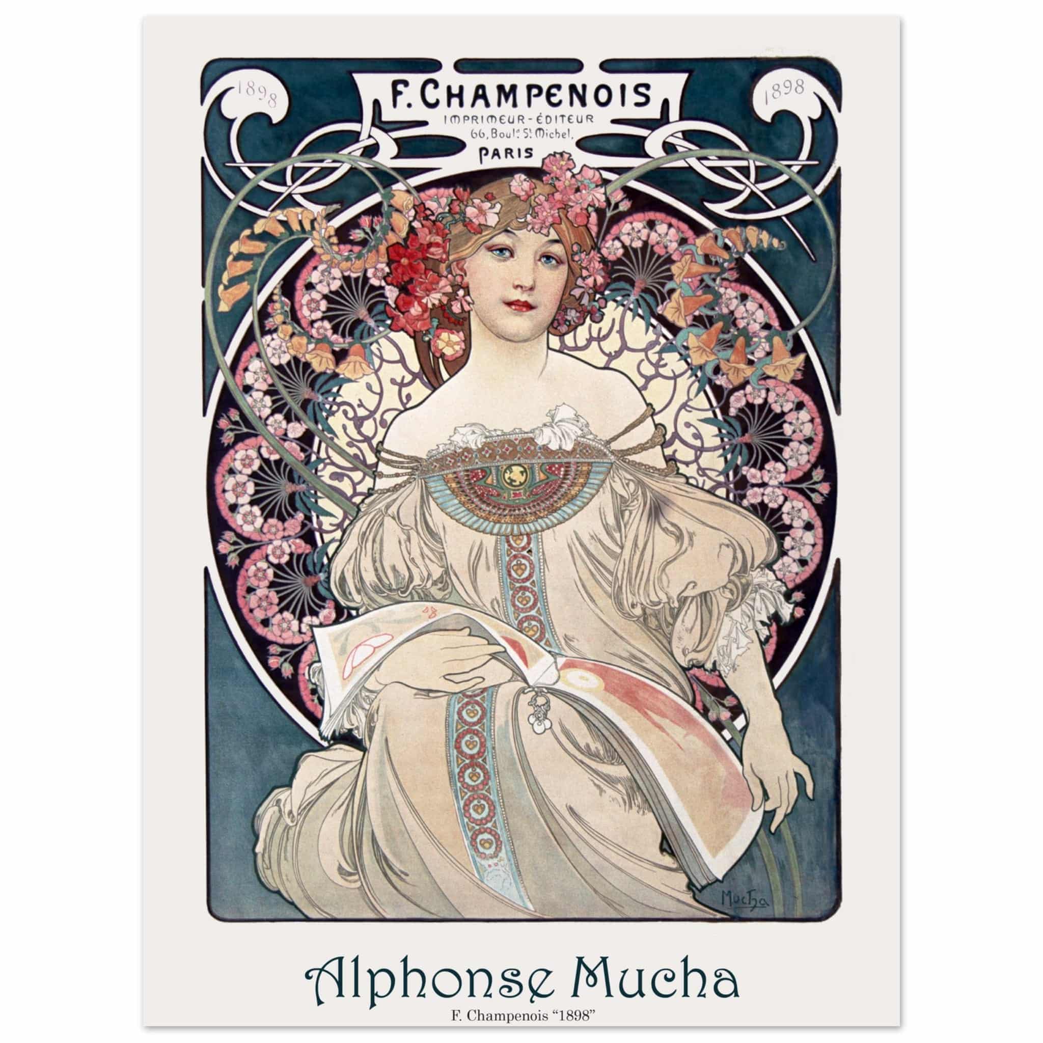 Artfulprints Poster Alphonse Mucha - F. Champenois  - 30x40 cm - Blauw