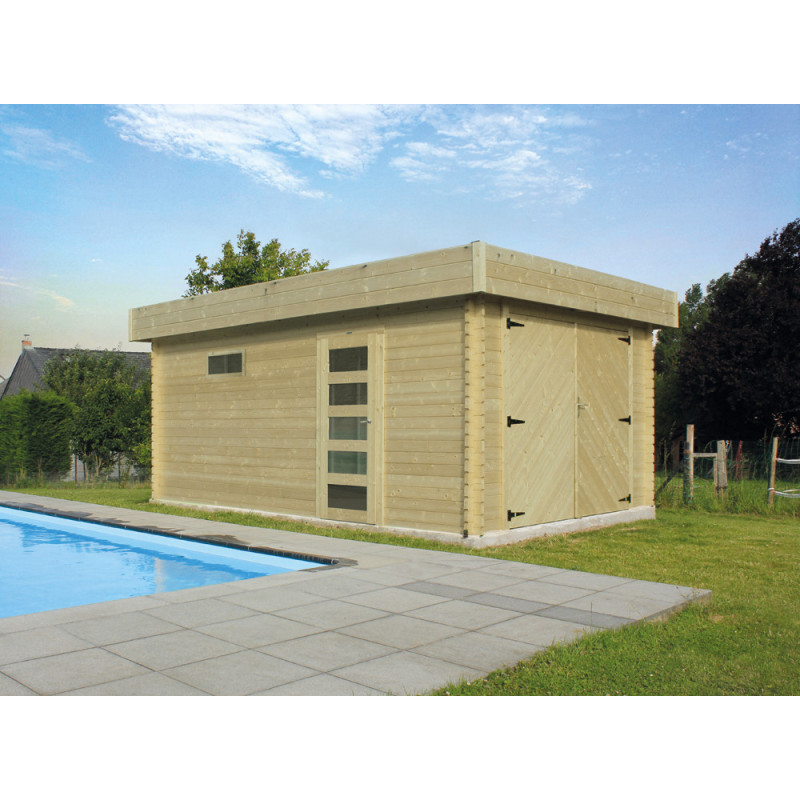 Garage Moderne traité 40 mm avec double porte 3,58 x 5,38 m SOLID
