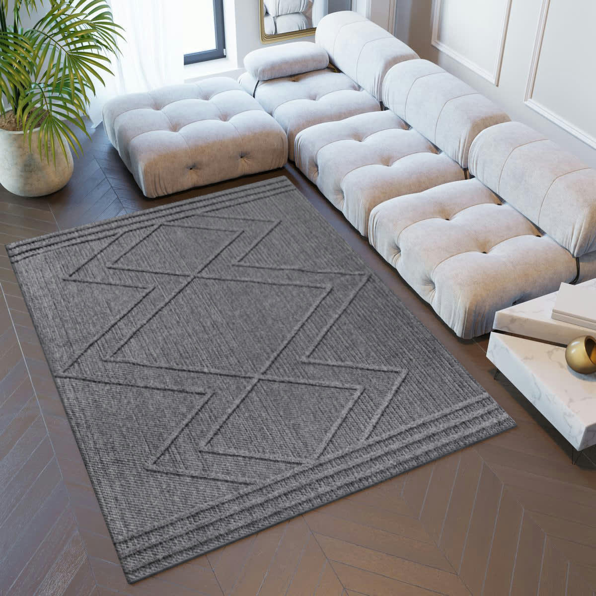 JUDE - Tapis effet jute naturel à relief berbère gris 200x290cm