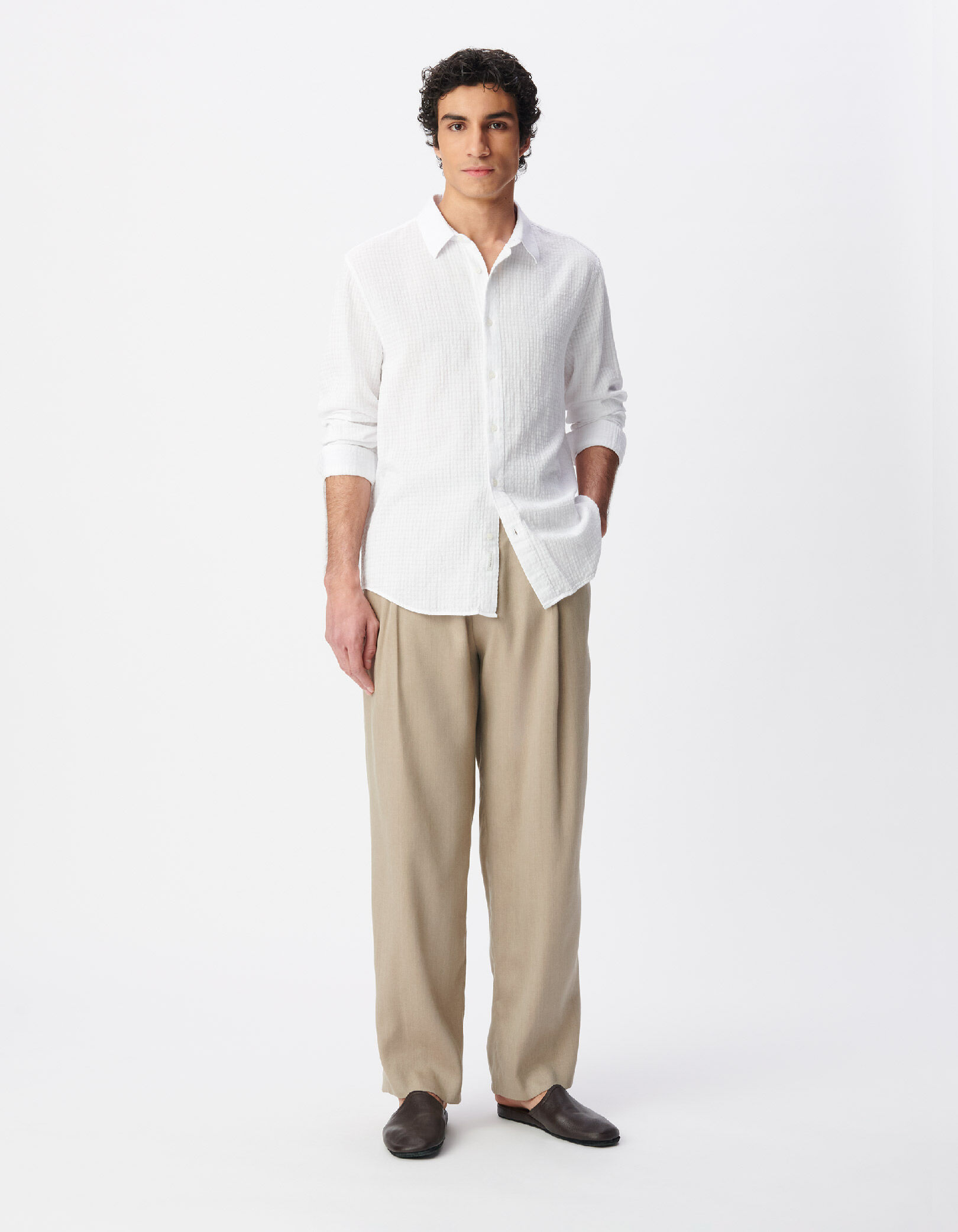 Chemise regular blanche armurée relief carreaux Homme