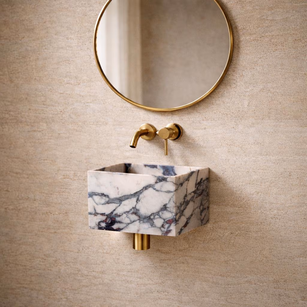Calacatta Viola Marble Sink, Handmade Luxury Wall Mounted Bathroom Basin, Custom Size