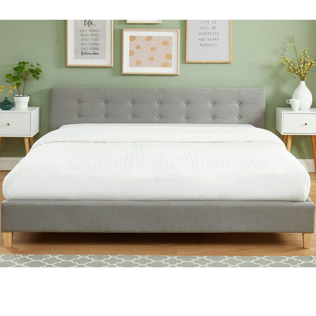 ENSEMBLE MILO & MEMO HR - Pack lit 160x200 + matelas + tête de lit - tissu gris clair