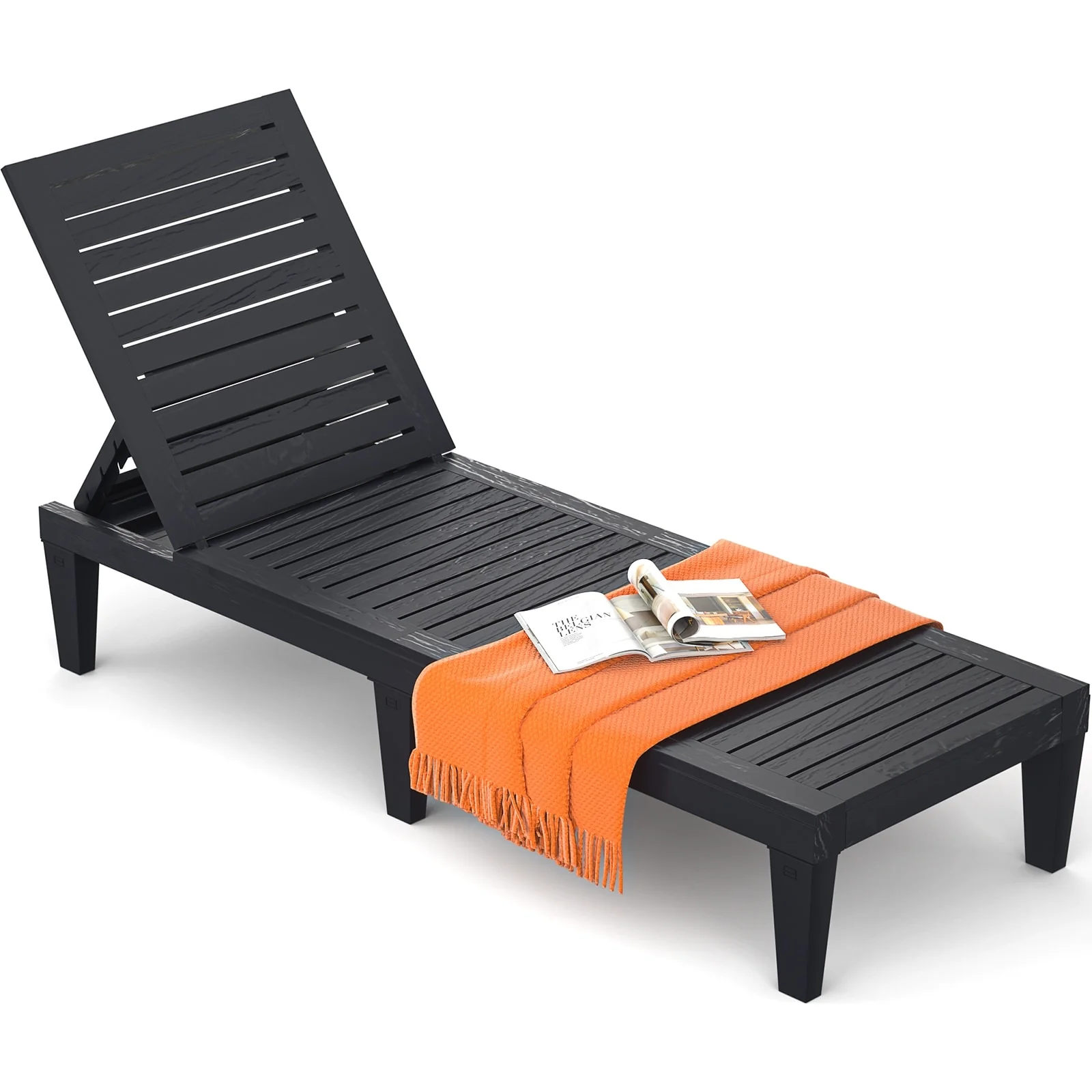 Outdoor Chaise Lounge Chair for Poolside Patio, Water-Resistant Tanning Chair Recliner with Adjustable Backrest