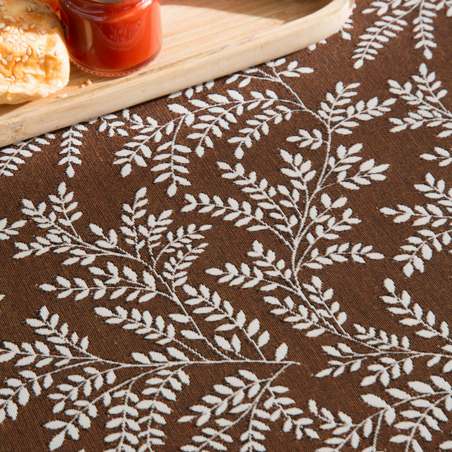 MERAKI TEJA - Nappe tissé jacquard antitâche brun 140x200 cm