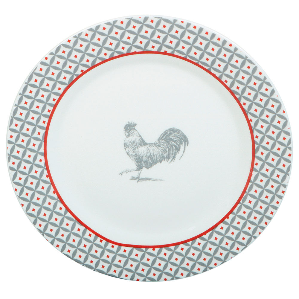 Assiette à dessert ronde design poule rebord géographique Ø19cm