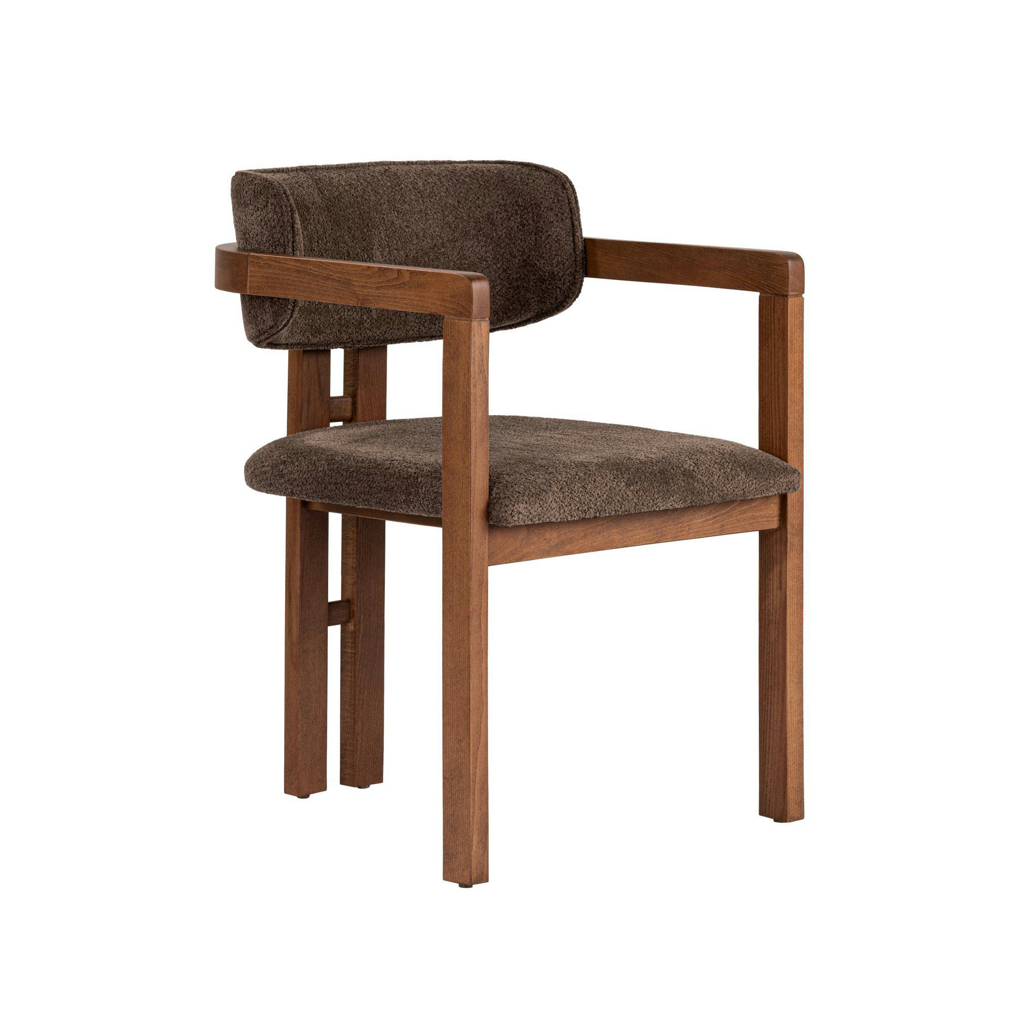 Chaise avec accoudoirs en bois et tissu marron MARFA