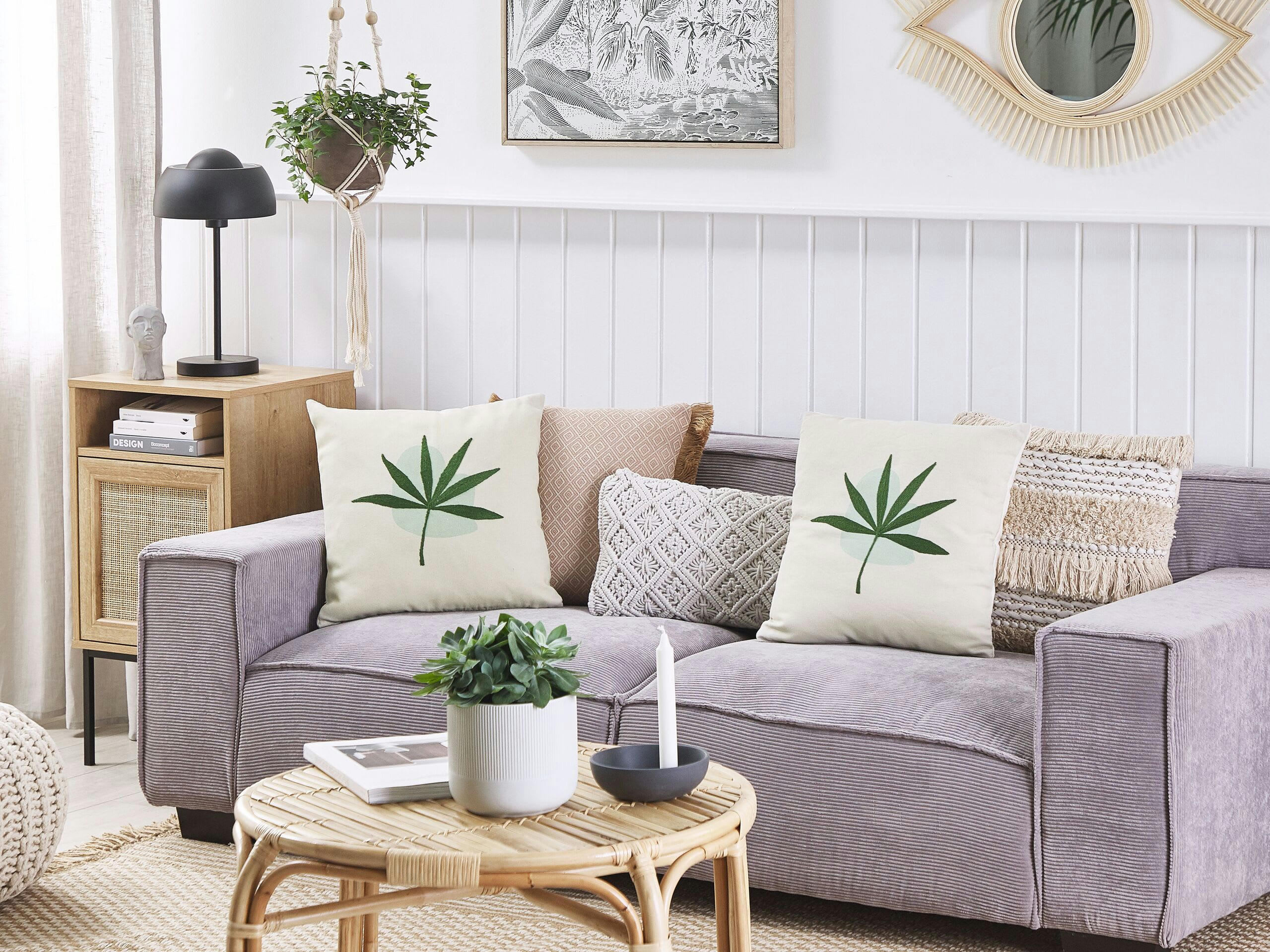 DAVALLIA - Lot de 2 coussin décoratifs en tissu beige 45x12cm