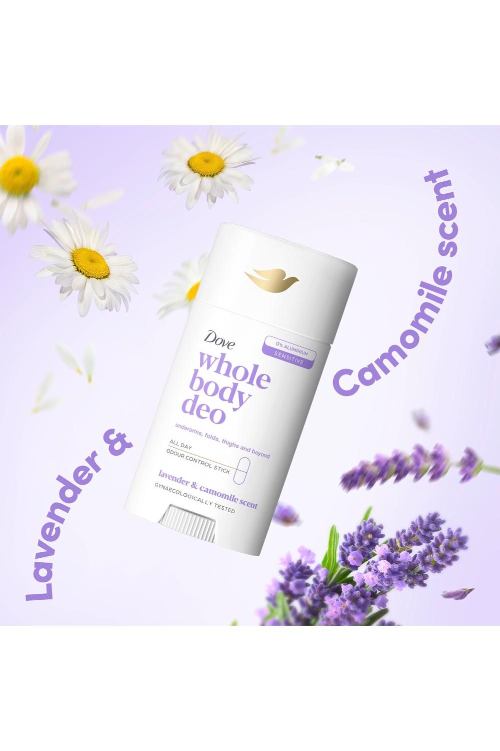 Dove Whole Body Deodorant Stick Long Lasting Lavender & Camomile 75ml, 6pk