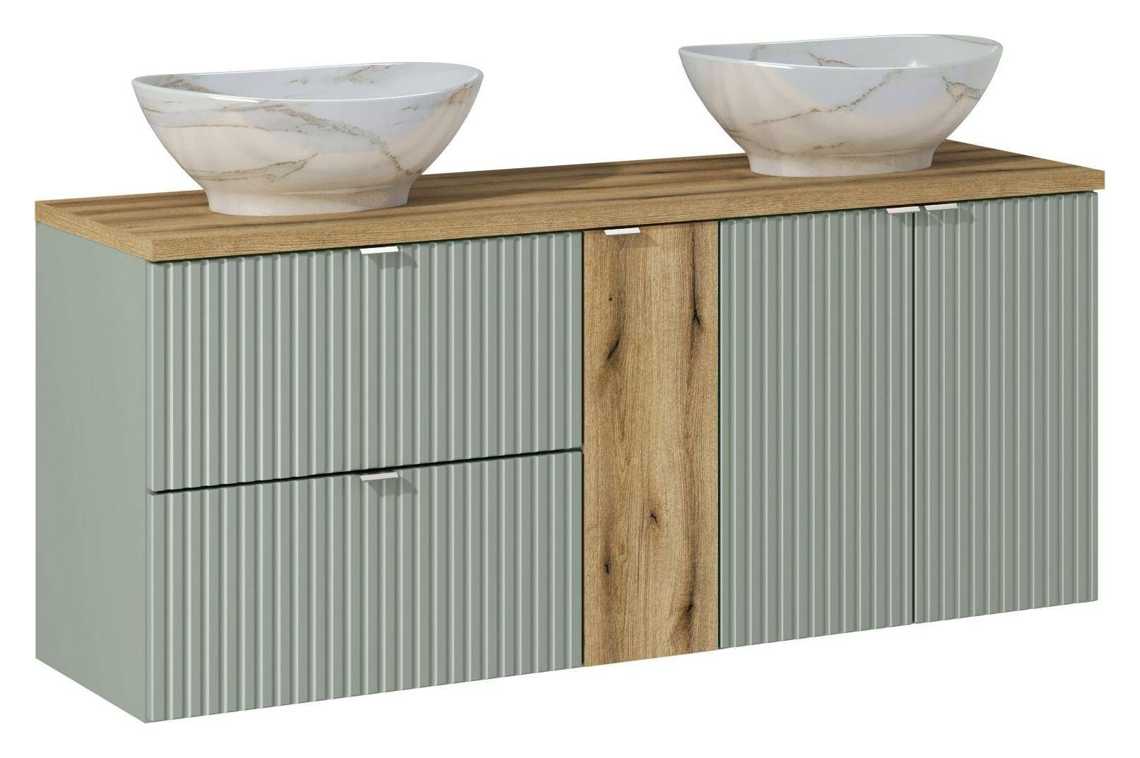Zestaw z blatem oak i umywalkami Pati 140 cm Line Reed Green