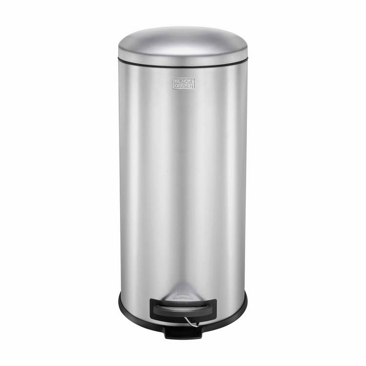 Black   Decker 30 Litre Dome Lid Pedal Bin - Stainless Steel