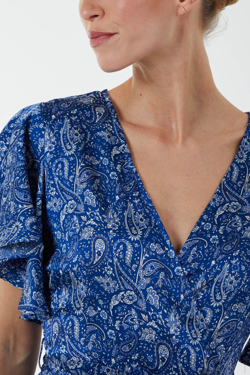 Blue Vanilla Wrap Ruffle Tiered Midi Dress