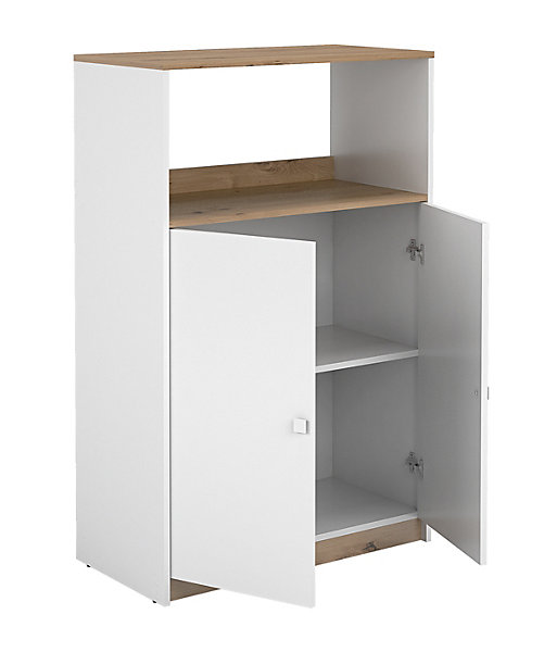 Meuble de rangement de cuisine coloris chêne Albar, blanc - Hauteur 124 x Longueur 80 x profondeur 40 cm