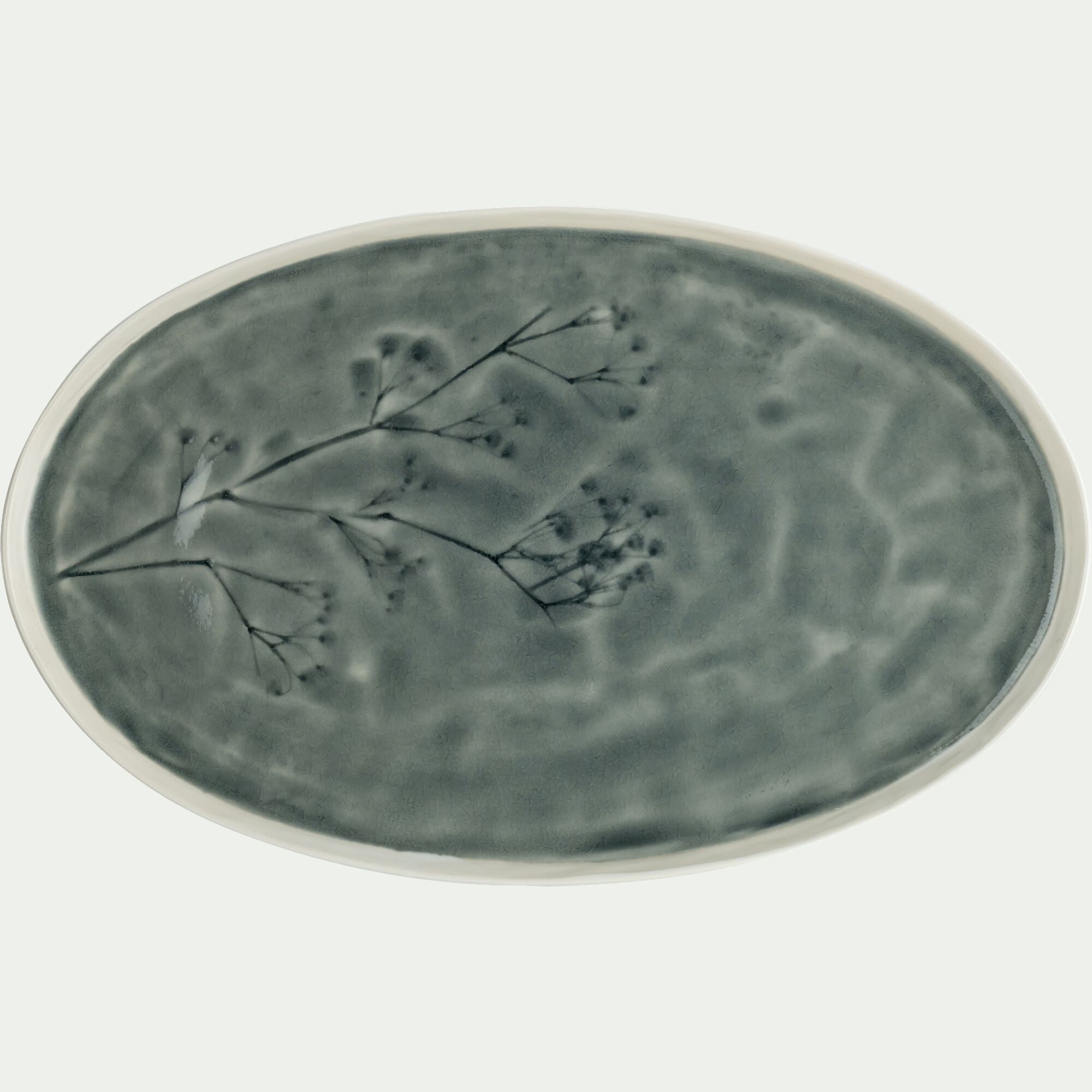 LAGON - Plat de présentation en grès L22,3cm - bleu autan
