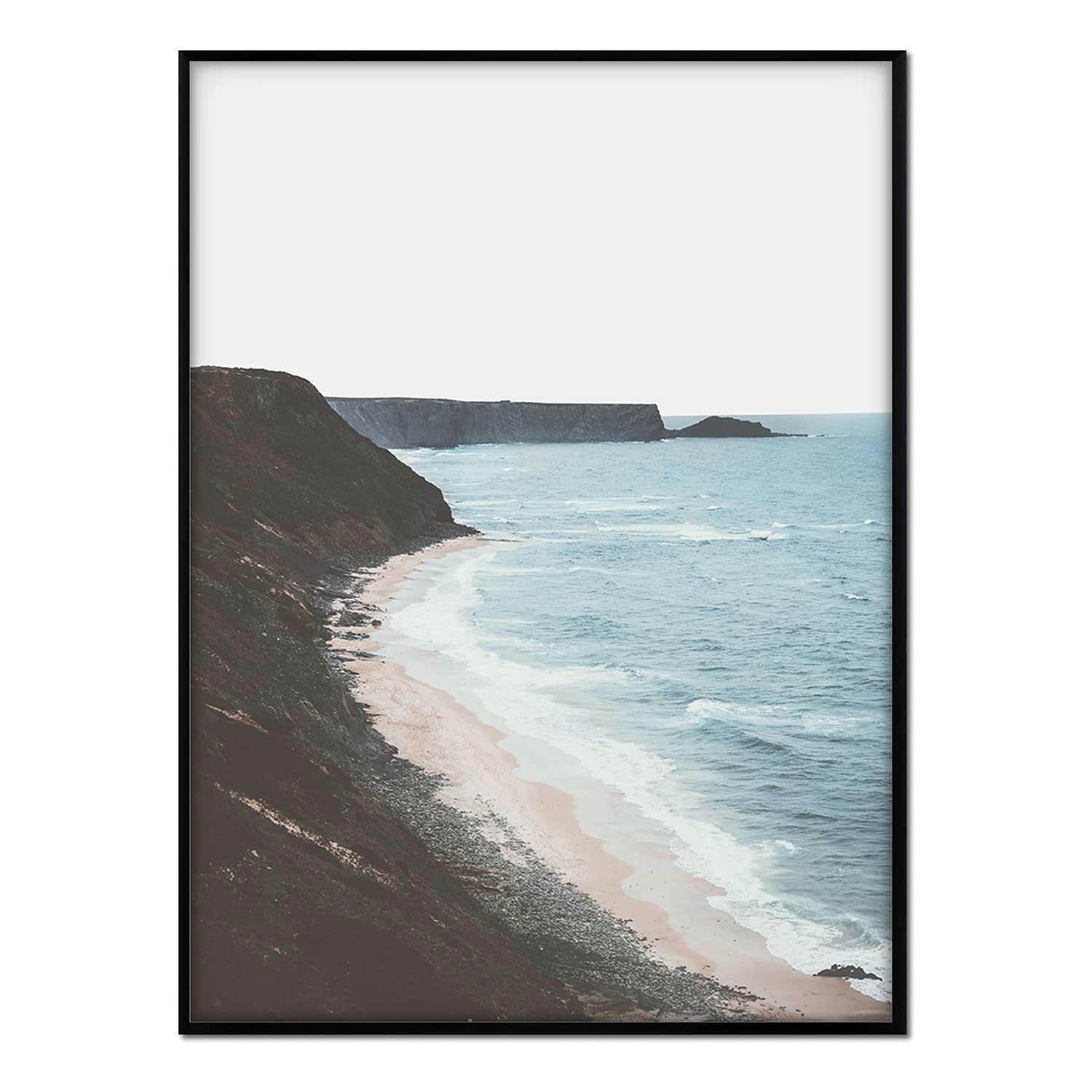 PLAYA - Affiche avec cadre noir - Falaise dans la mer - 30x40