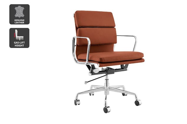 NNEKGE Replica Eames Group Standard Aluminium Padded Low Back Office Chair (Black Leather)