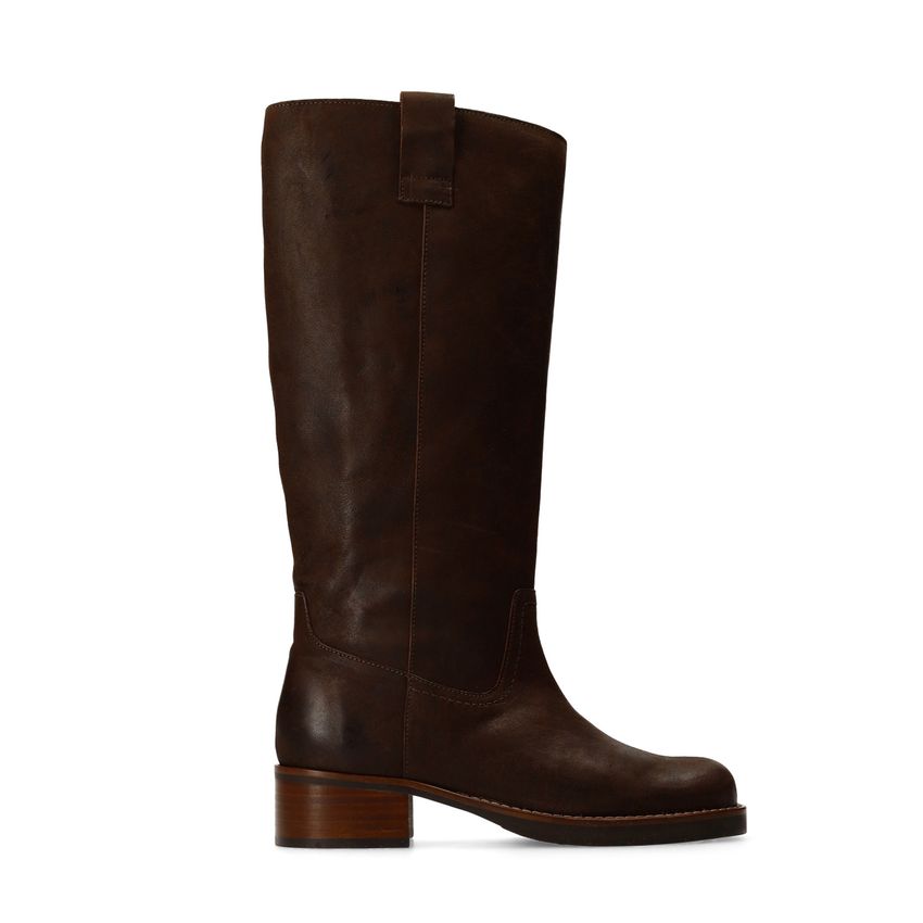 Manfield Bruine leren hoge laarzen