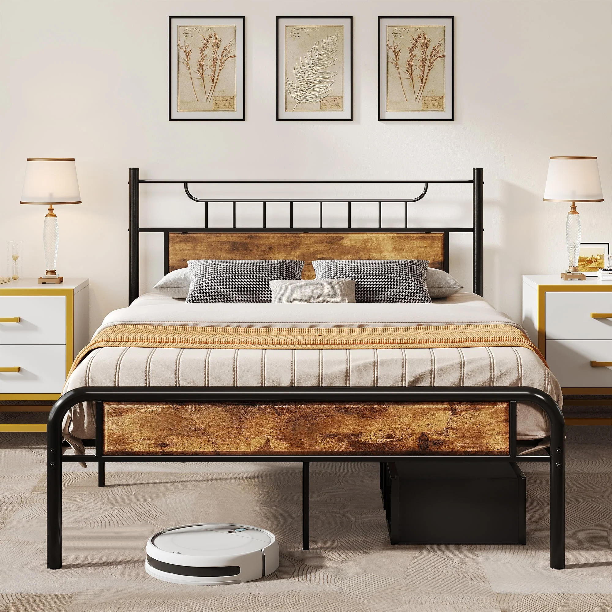 Moasis Wood and Metal Platform Bed Frame with Headboard Twin/Full/Queen Size