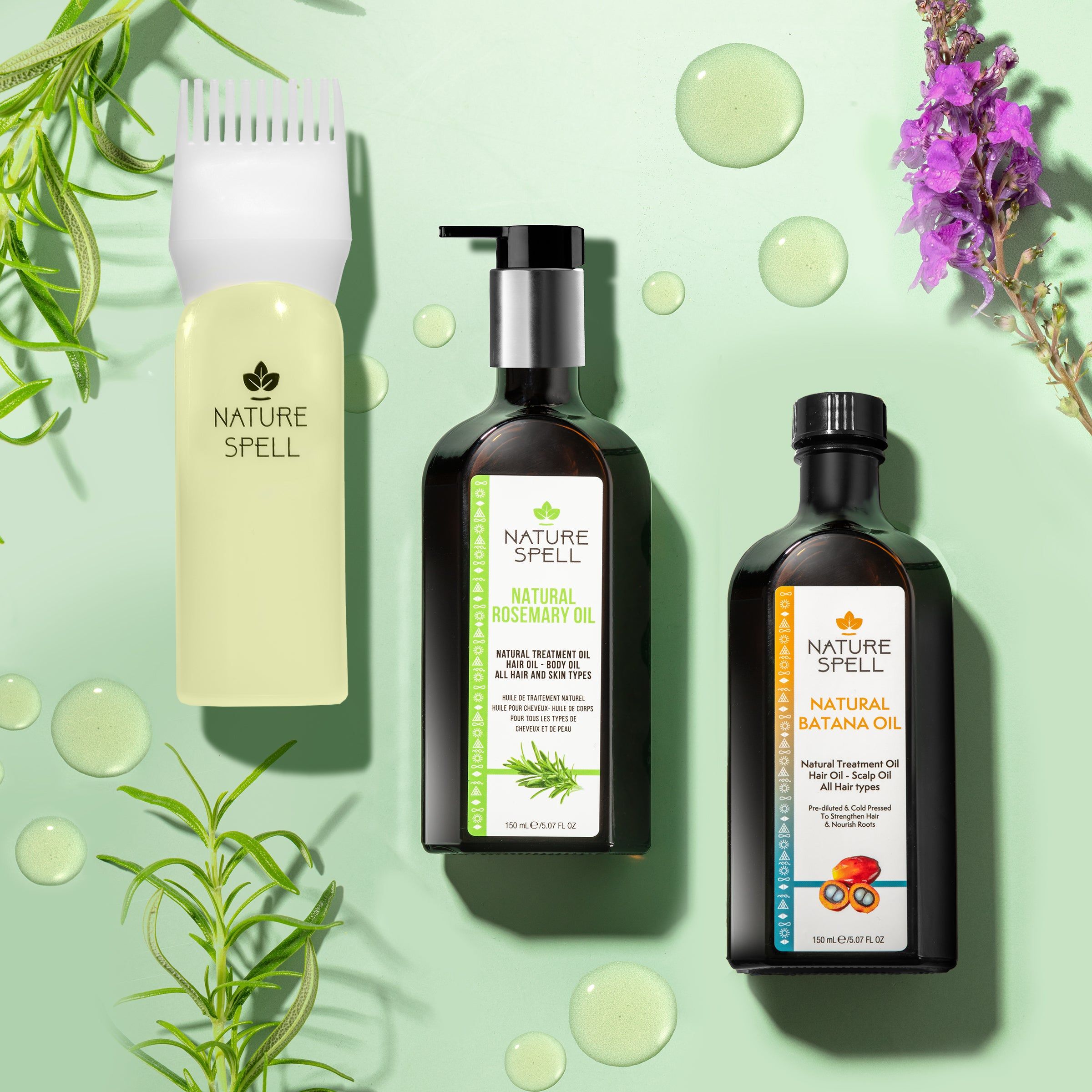 Nature Spell Batana & Rosemary Hair Nourishment Set with pump and Oil Applica