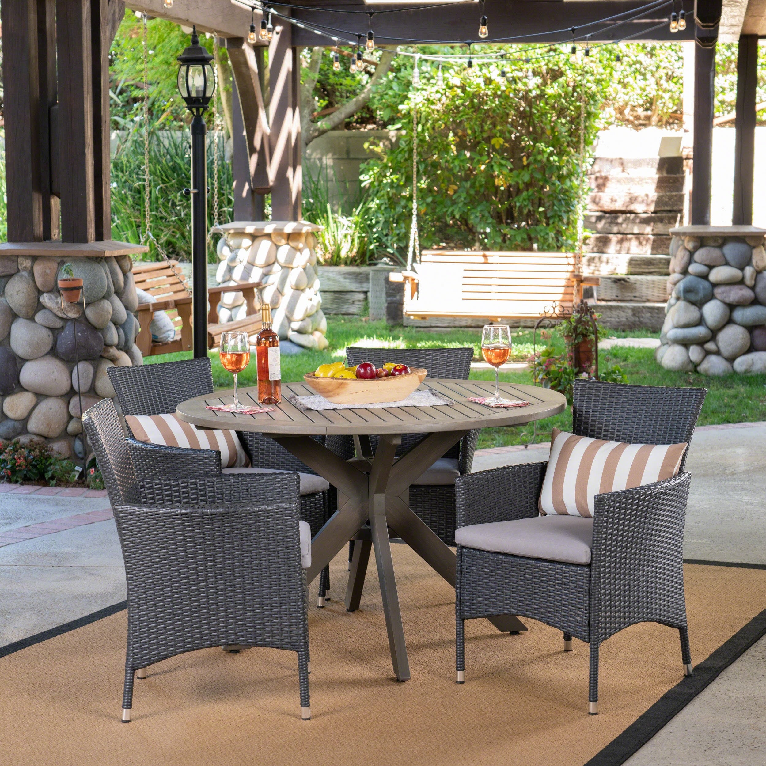 Cedros Wicker/ Acacia Wood Outdoor 5-piece Dining Set by Christopher Knight Home