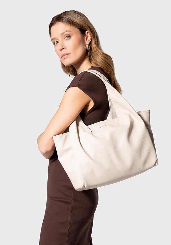 Elegancka damska shopperka z imitacji skóry kremowa
