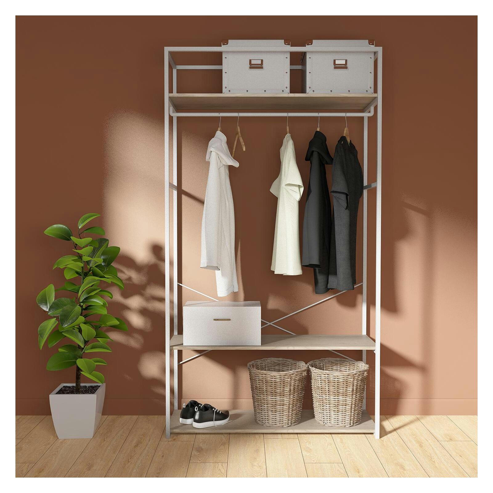 JUNE - Portant vêtements bois et métal L110 x H200cm  Blanc