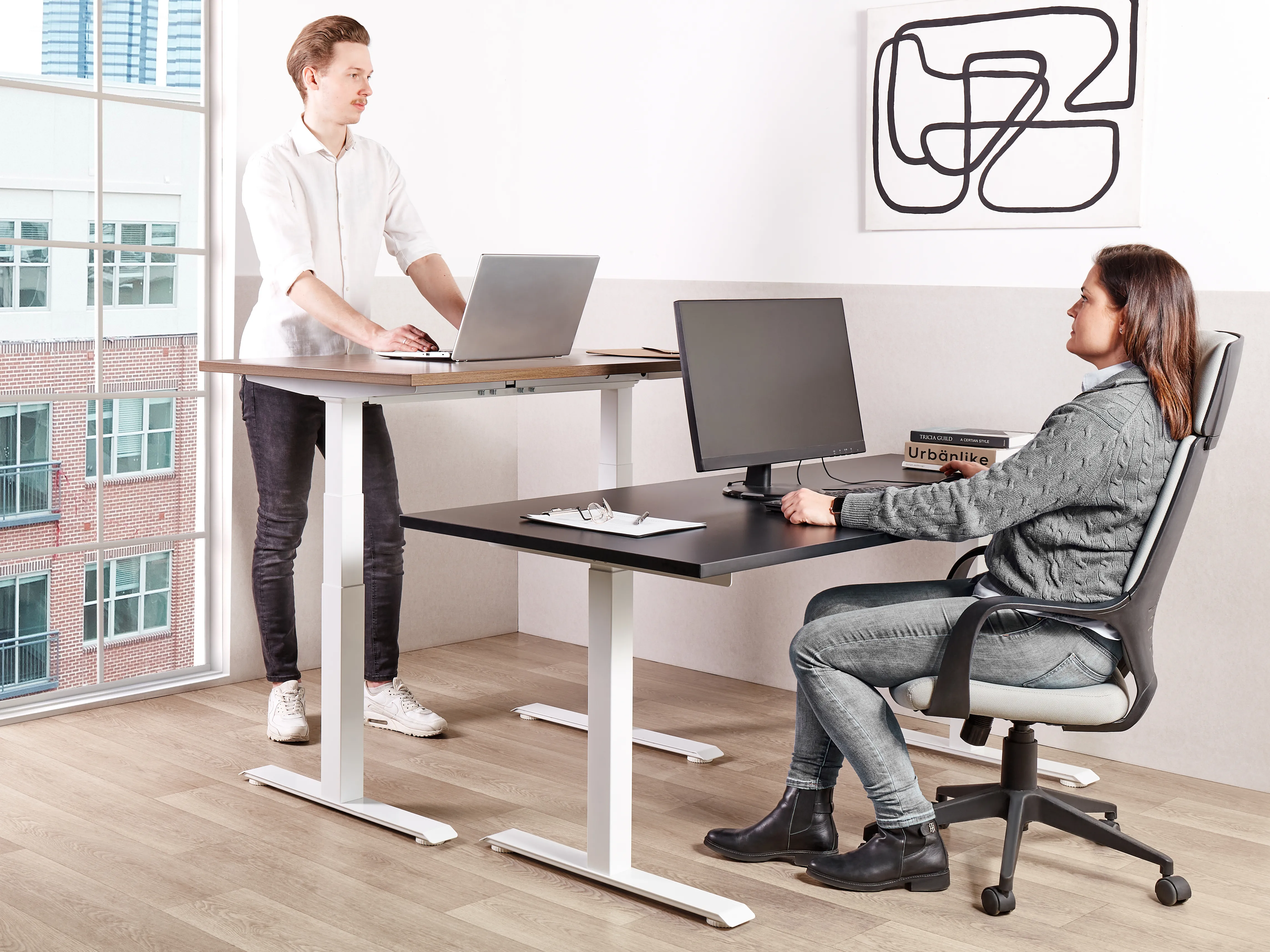 Electric Adjustable Standing Desk DESTINES Black/ White 180 cm 80 cm