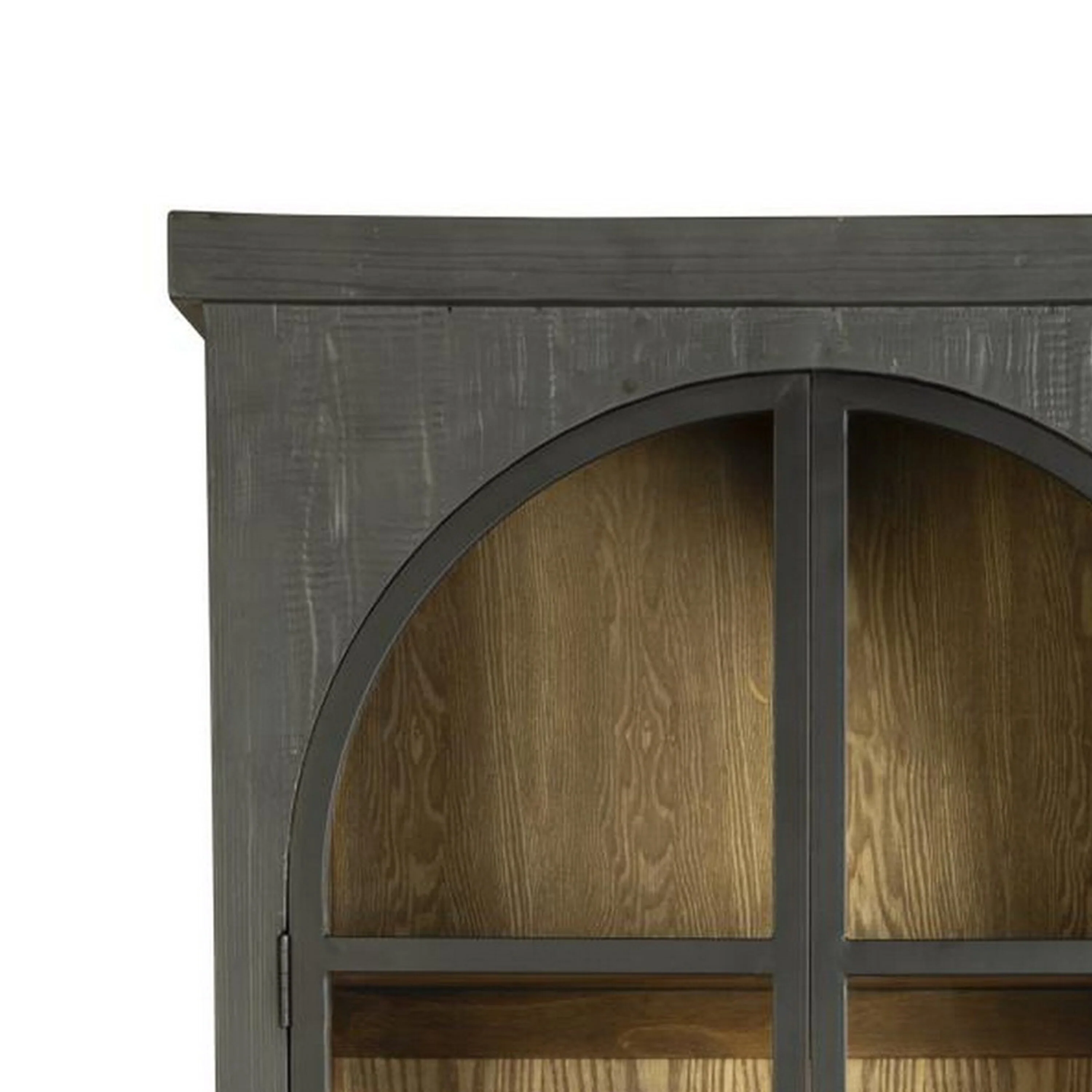 Evy Tall Accent Curio Cabinet, Arched Double Glass Door, Black 93 Inch