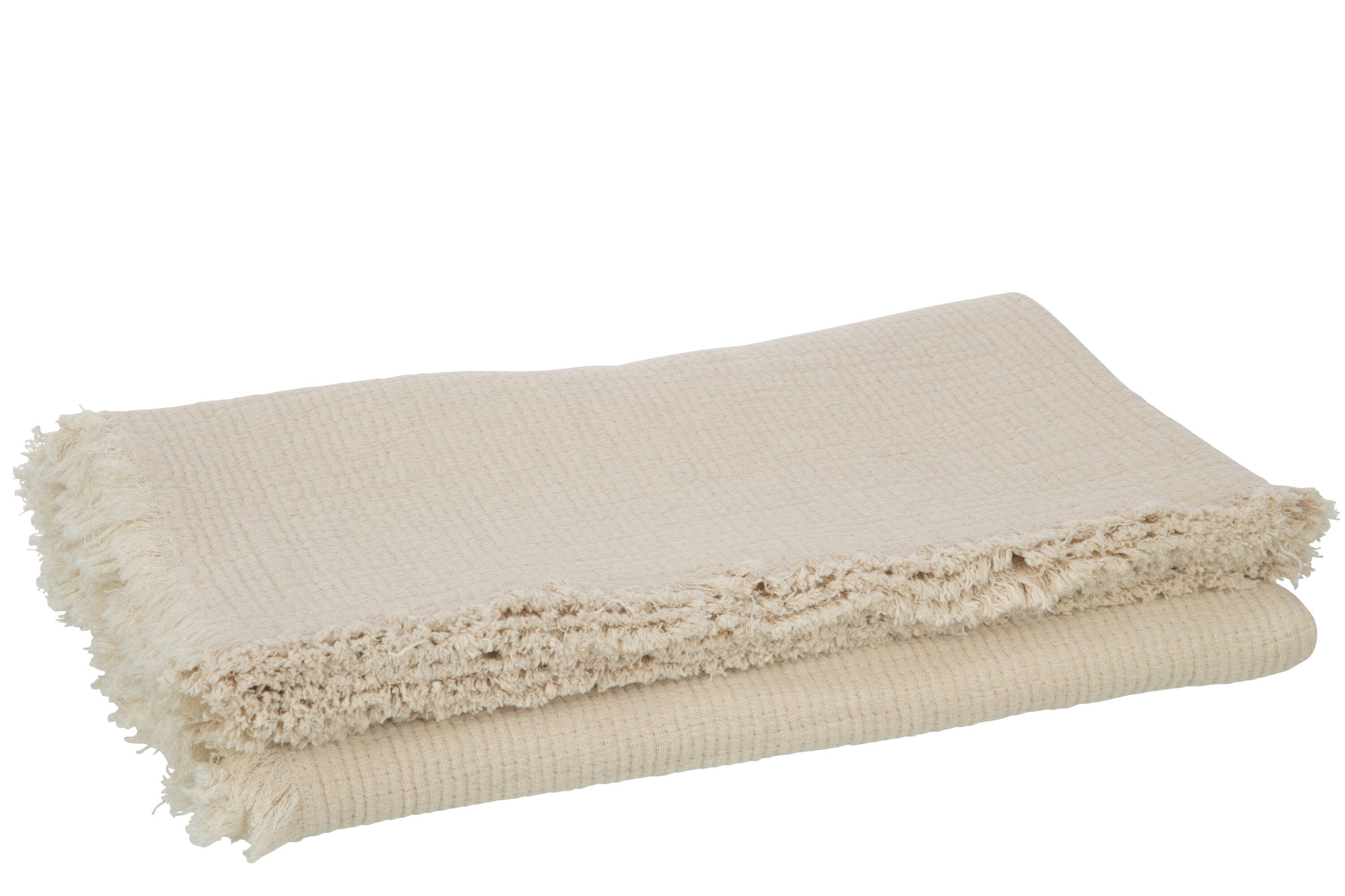 J-Line plaid Franjes Mousseline - katoen - lichtbeige - 130 x 180 cm