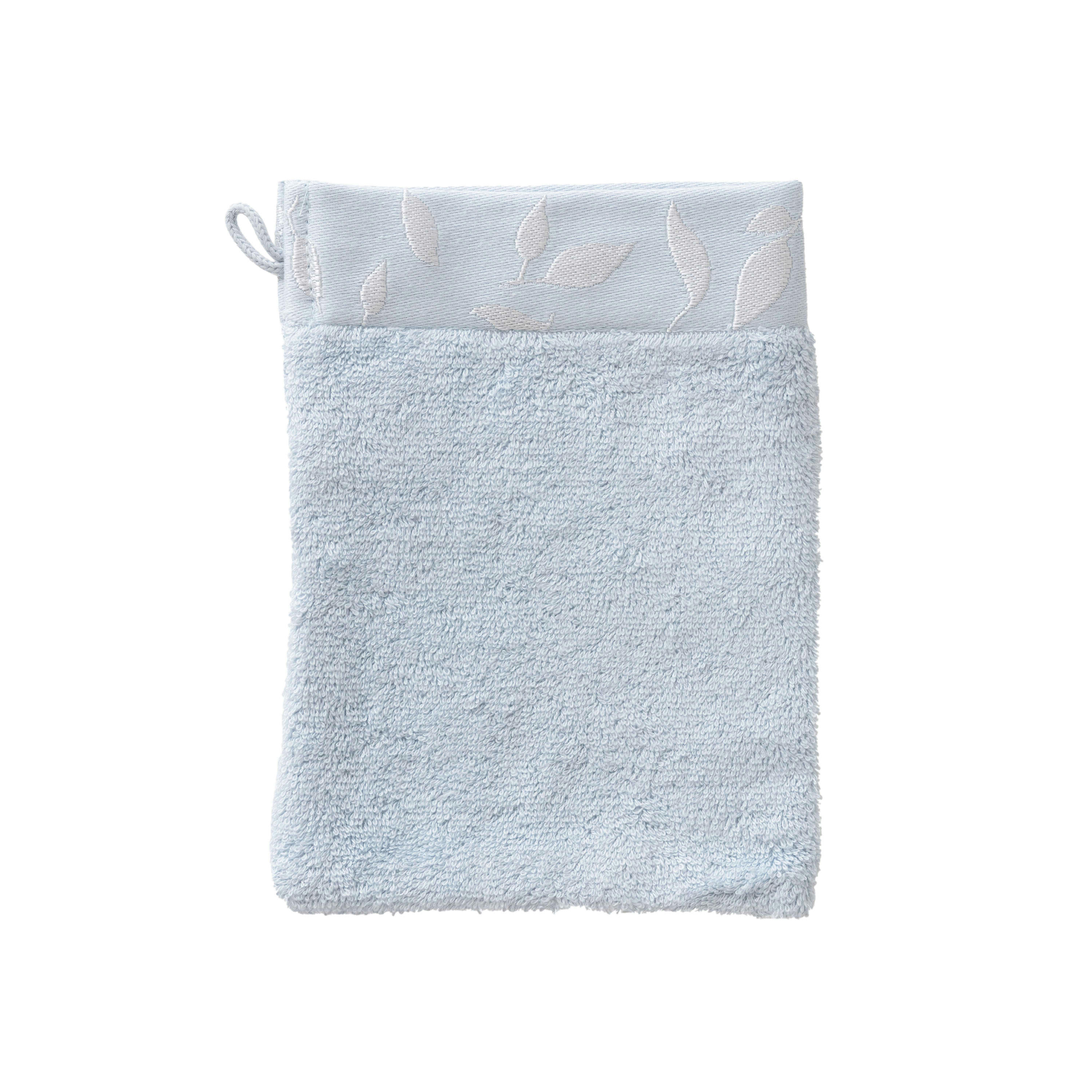 EQUINOXE - Gant de toilette Bleu Givre brodé bouclette jacquard bleu 15 x 21 cm
