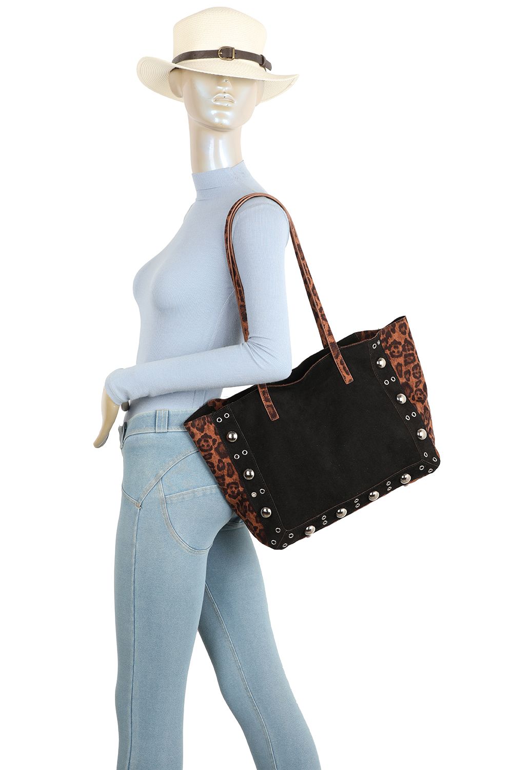 Fontanella Fashion Leopard Patterned Luxe Soft Suede PU Leather Tote Bag Including A Crossbody Bag