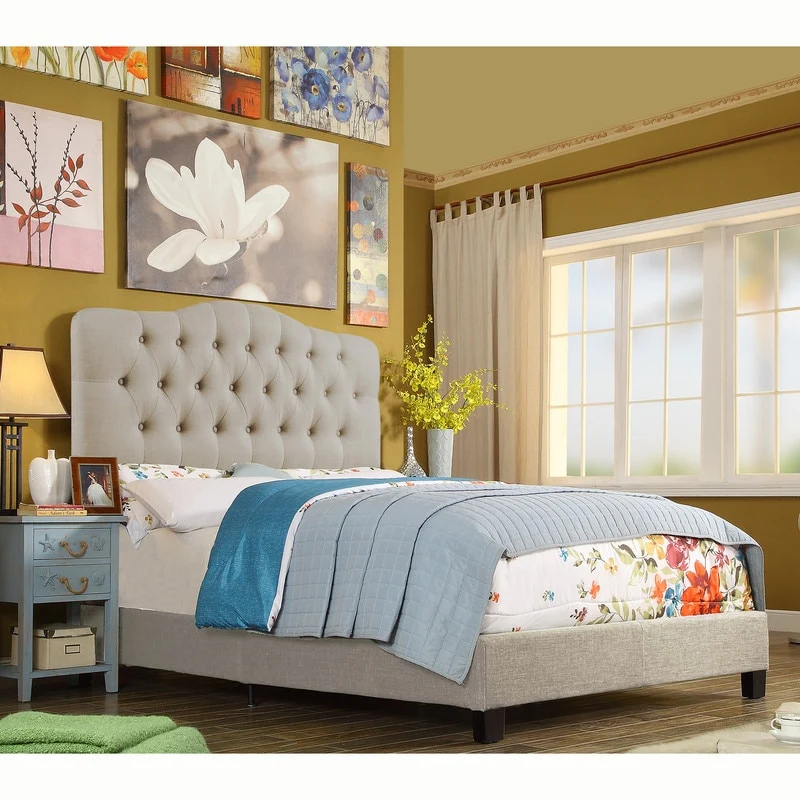 Tara Virgil Curved Upholstered Button-tufted Platform Bed Frame