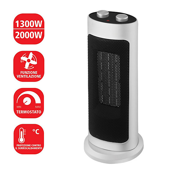 Générateur d'air chaud en céramique, 2000W, base oscillante. Blanc