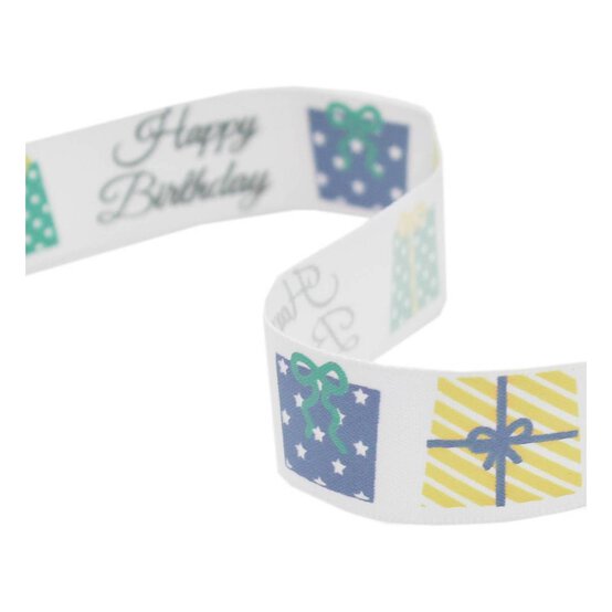 Blue Happy Birthday Satin Ribbon 19mm x 4m