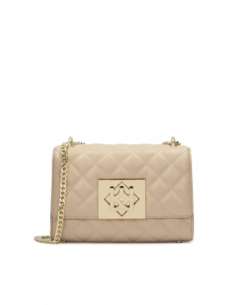Quilted beige handbag on a gold chain