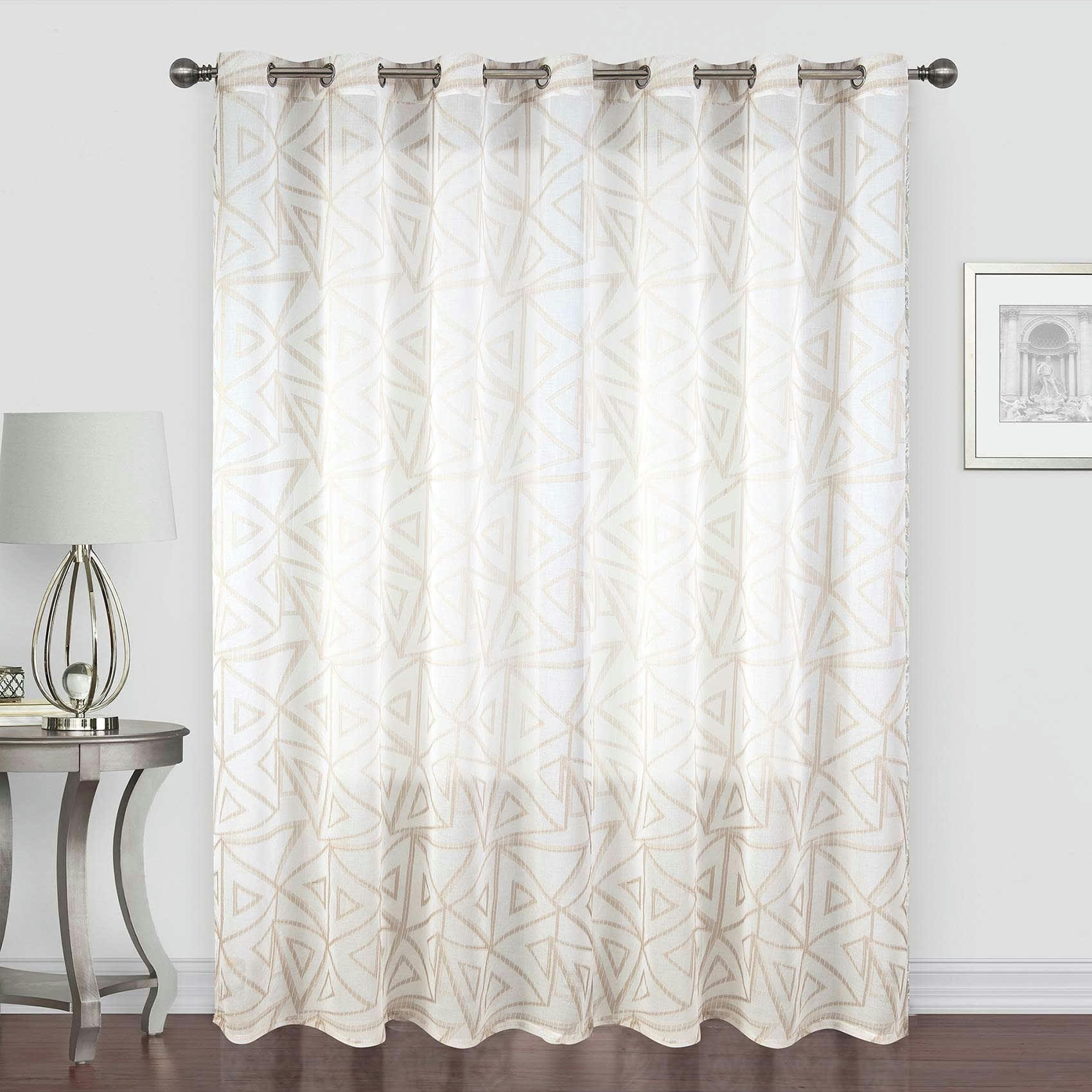 - Voilage grande largeur motif triangle polyester taupe 300x260 cm