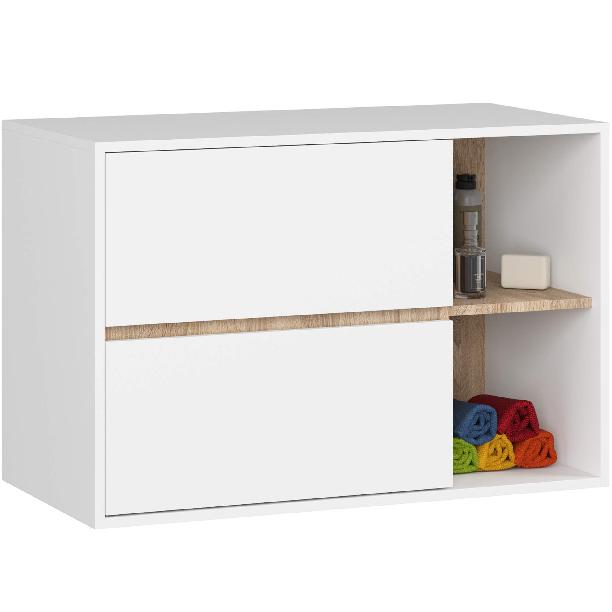 Szafka łazienkowa pod umywalkę AKORD VAMI Biała, Dąb Sonoma 90 cm